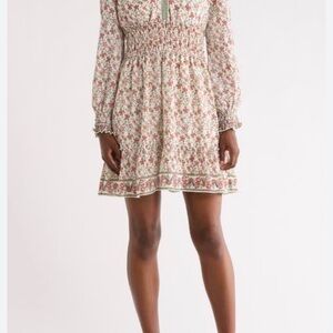 Max Studio Cream Mini Dress with Pink Floral Print